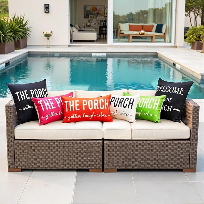 Porch Decor White Outdoor Lumbar Pillow Covers Waterproof 12x20 for Patio | Set of 2, Patio Decor, Porch Pillows, Outdoor Pillows Waterproof, Outdoor Pillows for Patio Furniture, Weather Resistant