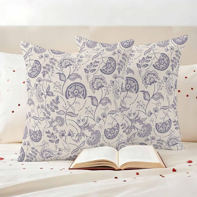 Outdoor Pillow Covers 18x18 Set of 2, Purple Fruit Waterproof Patio Throw Pillow Covers for Couch Sofa Chair, Country Retro Floral Botanical Plant Decorative Pillowcases for Throw Pillows