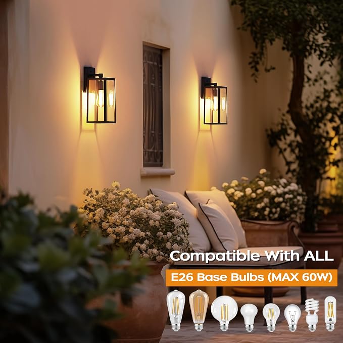 Dusk to Dawn Outdoor Light Fixtures Wall Mount, Sensor Porch Lights, Anti-Rust Exterior Wall Sconce Lighting Lamp, Waterproof Wall Lantern for Doorway, Garage, 2-Pack