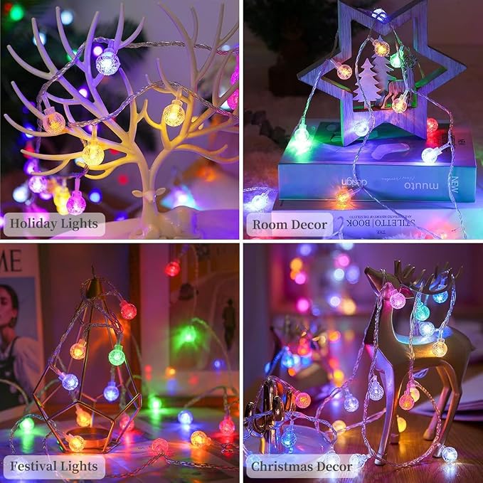 Metaku Color Changing Globe String Lights Fairy Light 26ft 60LED & Remote | Battery Operated Indoor Outdoor Hanging String Lights Christmas Lights for Home Party Patio Garden Classroom Wedding