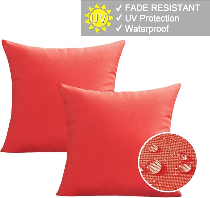 VAKADO Outdoor Christmas Waterproof Throw Pillow Covers 16X16 Set of 2 Decorative Red Patio Furniture Cushion Cases Outside Decor for Couch Garden Bench Porch
