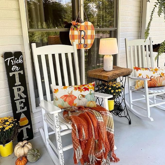 RABUSOFA Fall Pillow Covers 12x20 Inch Set of 2 Thanksgiving Autumn Orange White Teal Pumpkin Maple Leaf Lumbar Harvest Outdoor Waterproof Throw Cushion Cases Fall Decorations for Home Couch Patio