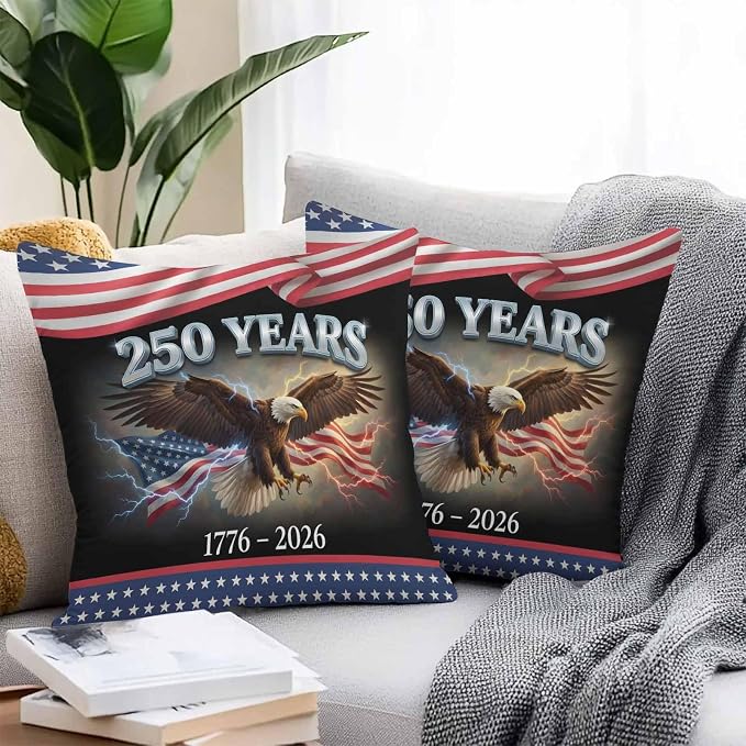 250th Anniversary USA Outdoor Waterproof Throw Pillow Covers 26x26 Set of 2, Independence Day Eagle Flag Decorative Pillowcases Cushion Pillowcase for Couch Sofa Patio Outside Pillow Protector