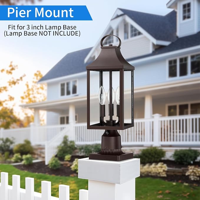 18.62'' Dusk to Dawn Post Light Outdoor, Large 3-Light Lamp Post Light | Modern Pillar Outside Lighting Waterproof Post Lantern Lamp Outdoor Post Light Fixtures Pole Lights for Porch, Brown