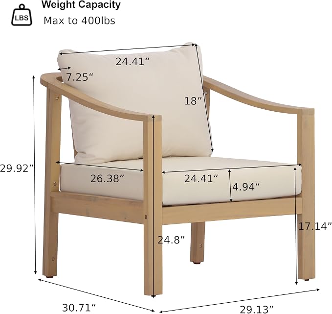 Merax 5 Piece All-Weather Acacia Wood Outdoor Conversation Set, 8-Seater | Patio 2 3-Seater Sofas, 2 Club Chairs with Coushions, 1 Coffee Table for Backyard, Deck, Poolside, Easy Assemble, Teak+ Beige