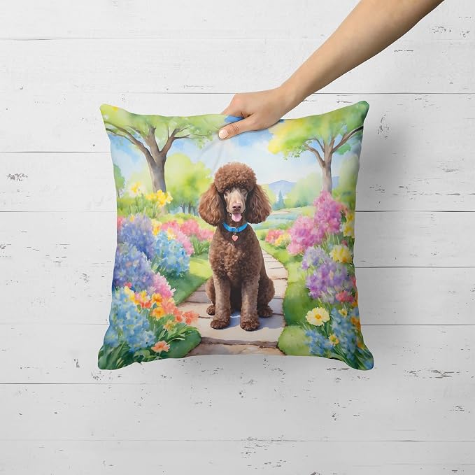 Caroline's Treasures Chocolate Poodle Spring Path Throw Pillow Machine Washable, Indoor Outdoor Decorative Pillow for Couch, Bed or Patio, 18Hx18W