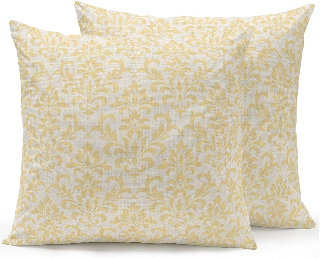 Waterproof Outdoor Pillow Set of 2 Yellow Grid Plaid Decorative Throw Pillows Cover & Insert 16x16 Inch Pillowcase Diagonally Crossed Lines Pillows for Couch Sofa Bed Patio Furniture Indoor Outdoor