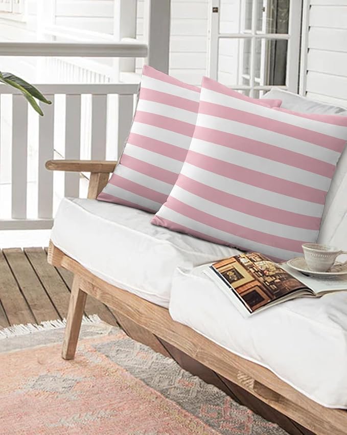 Outdoor Waterproof Throw Pillows Pink White Lines Stripes Patio Pillows Pack of 1,Decorative Pillow Covers with Insert,Pillow Cushion Case for Garden Couch Sofa Ombre Minimalist Color Art