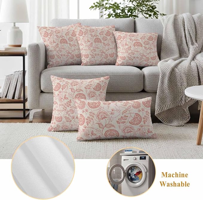 Outdoor Pillow Covers 26x26 Set of 2, Abstract Spring Floral Waterproof Patio Throw Pillow Covers for Couch Sofa Chair, Farmhouse Summer Botanical Rustic Decorative Pillowcases for Throw Pillows
