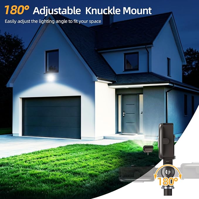 15W LED Outdoor Security Flood Lights 2 Pack,AC 120-277 Input | 100lm/W Efficacy,Super Bright LED Chips,7V×7H Beam Spread,180°Adjustable Knuckle Mount,IP65 Waterproof,4000K Color Temperatur