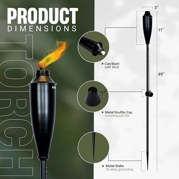 Garden Torches for Outside - Deco Home Pack of 4 Metal Garden Torches Citronella for Outdoor Ambiance - Decorative and Functional for Patio, Lawn, and Backyard-Black