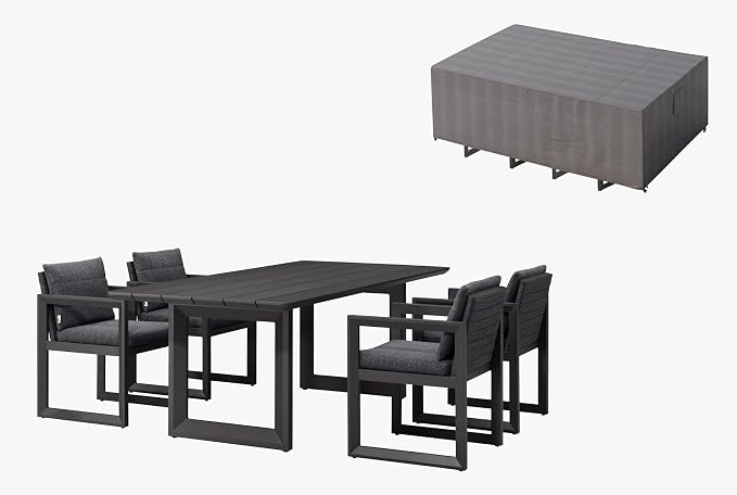 PURPLE LEAF Outdoor Dining Set for 4 with Waterproof Furniture Cover Aluminum Luxury Patio Furniture Table and Chairs Set with Removable Thick Cushion for Small Backyard Porch Garden Deck Pool, Grey