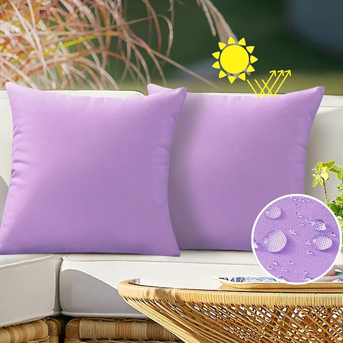 VAKADO Outdoor Waterproof Throw Pillow Covers 16X16 Set of 2 Decorative Purple Patio Furniture Cushion Cases Outside Decor for Couch Garden Bench Porch