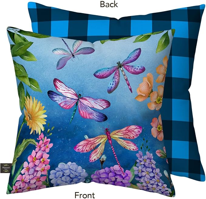Briarwood Lane Spring Indoor/Outdoor Pillow 17x17 Dragonflies for Spring Pillow