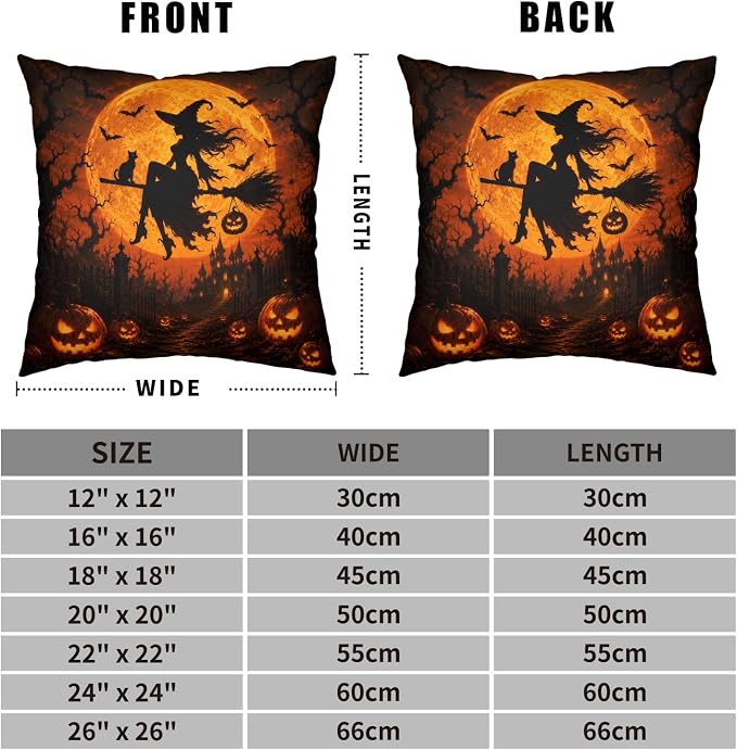 Orange Halloween Pillow Covers 20x20 Set of 2 Spooky Castle Witch Throw Pillow Covers Jack-O-Lantern Pumpkins Decorative Pillowcase for Couch Sofa Indoor Outdoor
