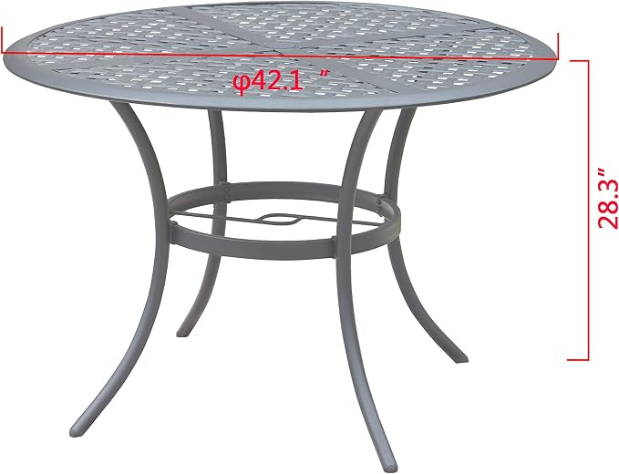 LOKATSE HOME 42.1'' Outdoor Patio Bistro Metal Wrought Iron Round Dining Table with Umbrella Hole - Black
