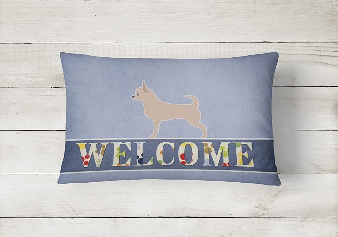 Caroline's Treasures BB5554PW1216 Chihuahua Welcome Canvas Fabric Decorative Pillow Machine Washable, Indoor Outdoor Decorative Pillow for Couch, Bed or Patio, 12HX16W
