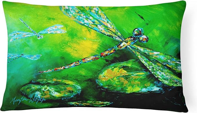 Caroline's Treasures MW1114PW1216 Dragonfly Summer Flies Canvas Fabric Decorative Pillow Machine Washable, Indoor Outdoor Decorative Pillow for Couch, Bed or Patio, 12HX16W