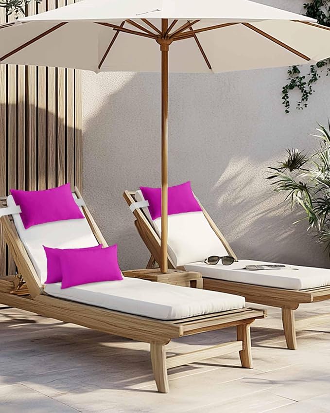 Outdoor Pillow for Lounge Chair with Strap & Insert Rosy Red Recliner Head Pillow Solid Pink Color Waterproof Headrest Patio Lumbar Pillows for Beach Pool Office Chaise Chair 12x20 Inch