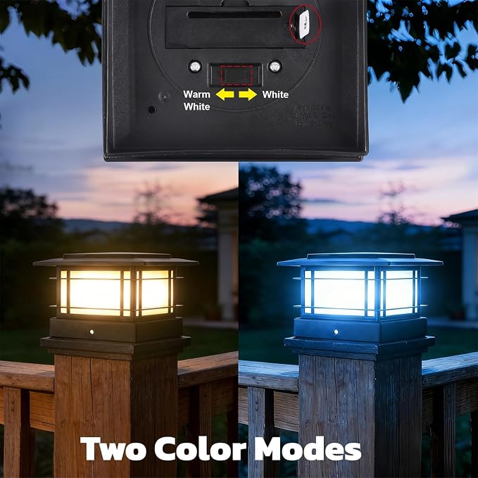 Dynaming 4x4 Solar Post Cap Lights Outdoor with 2 Color Modes, 6 Pack Upgrade Fence Post Solar Lights Black Shell for 4x4 Vinyl/Wooden Posts, Brightness LED Lighting Decor for Garden Deck Patio