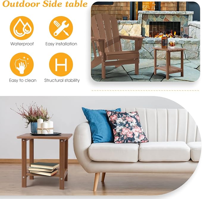 Apolimi Adirondack Outdoor Side Table, 2-Tier Sturdy Patio End Table Weather Resistant, 16.5" Solid Side Table for Patio, Pool, Porch