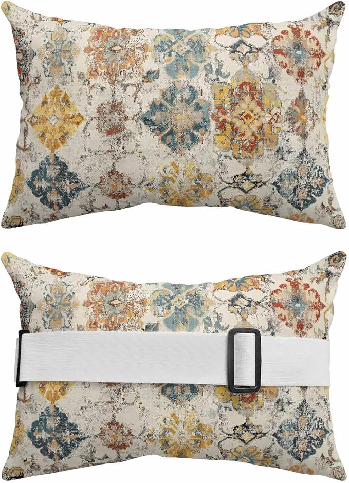Pack of 2 Outdoor Lumbar Cushions with Inserts, Vintage Ethnic Morocco Classic Boho Art Texture Waterproof Fluffy Fade Body Pillows, Patio Furniture Pillow for Home Balcony Garden Decor 12x20IN