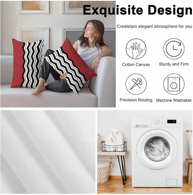 Black Ripple Outdoor Pillow Covers Pack of 2 Black Striped Simple Red Geometric Abstract Waterproof Throw Pillow Covers Decorative Cushion Cases for Patio Garden Tent Balcony Couch 20x12 inch