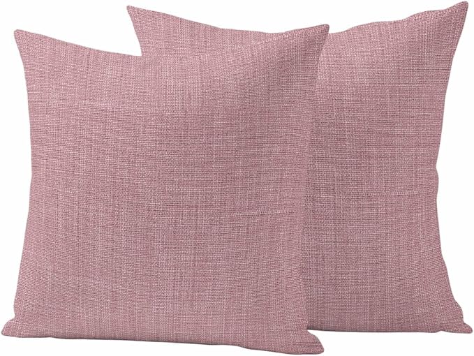 Outdoor Waterproof Throw Pillow Covers Set of 2 Pink Linen Pillowcases 18x18 Inches Farmhouse Pure Color Decorative Pillows Cushion Case Patio Pillows for Couch Bed Chair Garden
