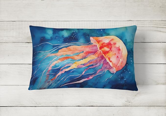 Caroline's Treasures DAC2790PW1216 Jellyfish Throw Pillow Machine Washable, Indoor Outdoor Decorative Pillow for Couch, Bed or Patio, 12HX16W