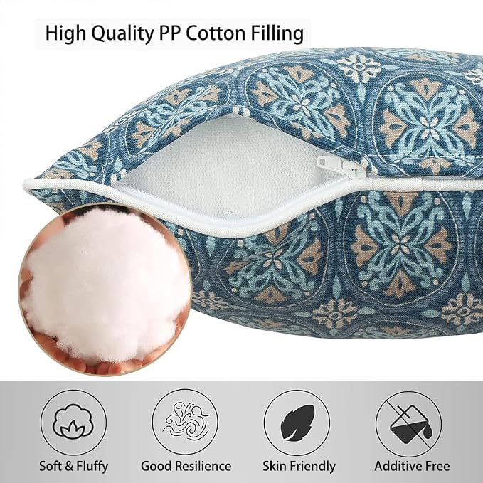 Magpie Fabrics Pack of 2 Outdoor Waterproof Lumbar Rectangular Throw Pillow with Insert, Home Decorative Toss Pillows All Weather Cushion for Patio Garden Car Office (12x20 Inch, Morgan Medal Print)