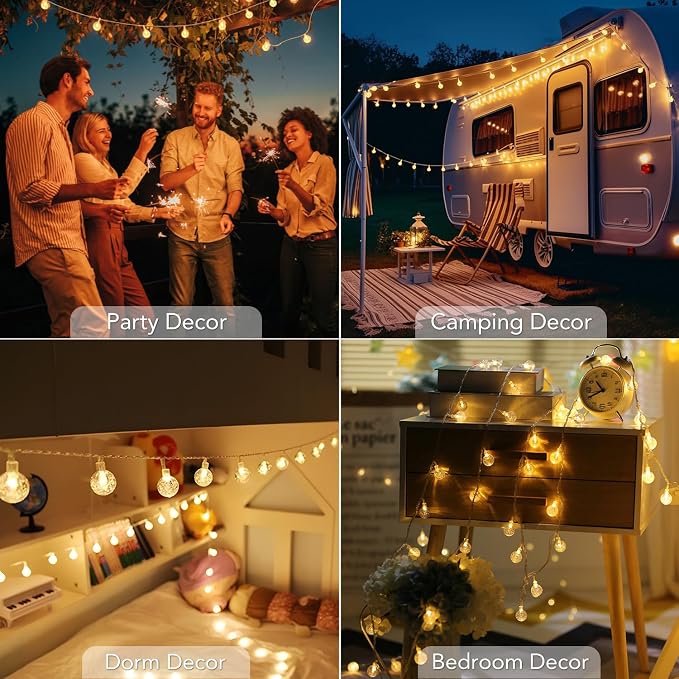 Metaku 16.4Ft 50LED Battery Operated Globe String Lights with Remote | Waterproof Fairy Lights Indoor Outdoor Hanging Lights Decorative Christmas Lights for Home Party Patio Garden Wedding