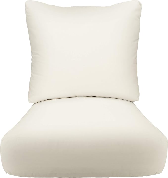 RSH DECOR: Sunbrella Deep Seating Cushion with Pillow Back | 25" x 25" Seat | Water and Fade-Resistant Performance Fabric | Outdoor Chair Cushion Set for Patio Furniture | Canvas White - Made in USA
