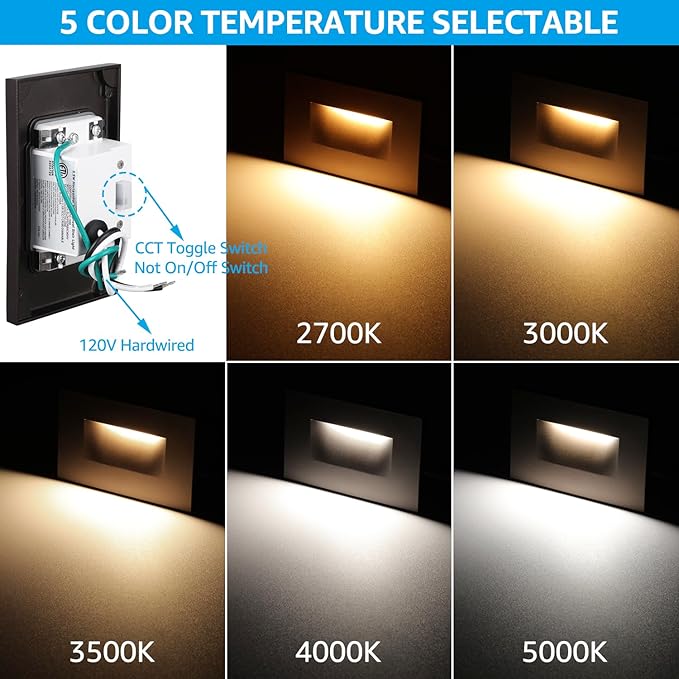 LEONLITE 6-Pack 5CCT 120V LED Step Lights, Horizontal, Oil Rubbed Bronze | 150LM, 5%-100% Dimmable, CRI90, ETL, Indoor Outdoor Stair Lights, Wet Location, 2700K/3000K/3500K/4000K/5000K, Aluminum