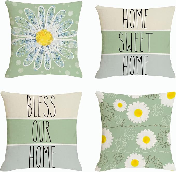 Spring Outdoor Pillow Covers Waterproof 18x18 Set of 4 Daisy Flower Farmhouse Decorative Floral Throw Pillows Covers Accent for Couch Sofa Patio Furniture Spring Home Decor