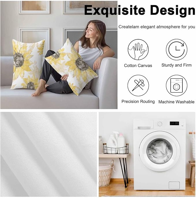 Vandarllin Outdoor Throw Pillows Covers 20x12 inch Set of 2 Waterproof Yellow Sunflower Decorative Zippered Cushion Covers for Patio Furniture, Flower Field Lumbar Pillowcases