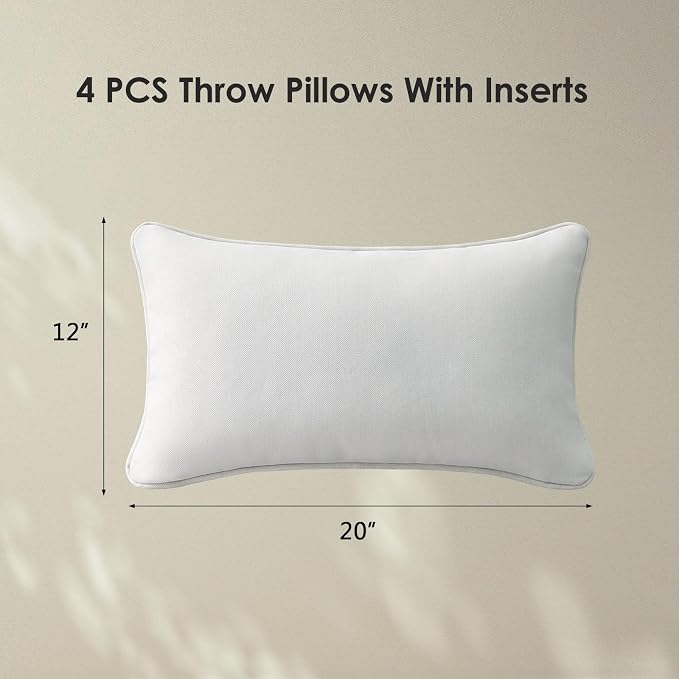 Unimatta Decorative Outdoor Water Repellent Throw Pillows with Inserts, Set of 4, 20" x12" Pillows for Patio, Backyard, Bed, Couch, and Patio Furniture, Linen