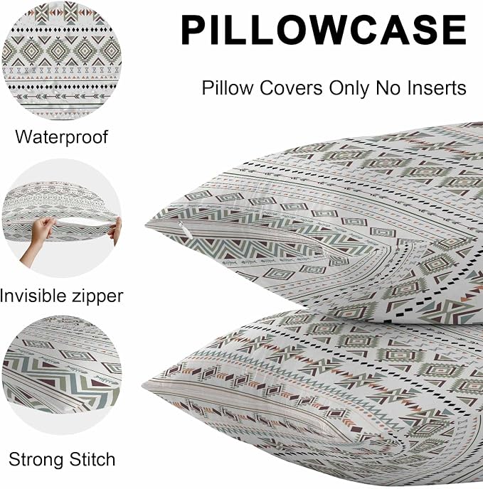 Sage Green Boho Outdoor Pillow Covers 24x24 Inch Throw Pillow Covers Set of 2 Waterproof Decorative Pillow Cases Vintage Ethnic Tribe Abstract Art Cushion Covers for Patio Furniture Garden Couch Sofa