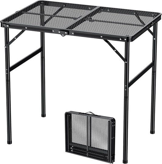 FUNYKICH Wider and Taller Grill Table 31.5''x21.6'', Max Height 29.4'' Portable Camping Tables, 2 Height Adjustable Lightweight Metal BBQ Table with Carry Handle for Camping, Picnic, BBQ, Black