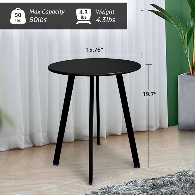 Meluvici Outdoor Side Table, Weather Resistant Patio Small Side Table Outdoor Indoor Round Metal Steel Small Table, Waterproof End Table for Garden Balcony Yard, Black