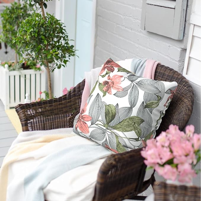 Outdoor Pillows for Patio Furniture 18x18 inch, Square Outdoor Throw Pillows with Inserts, Decorative Toss Pillows for Garden Couch Home Sofa Office Chair, Pack of 2, Clemens Noir Pink