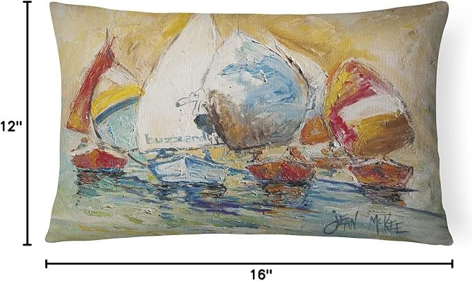 Caroline's Treasures JMK1037PW1216 Buzzards Sailboat Race Canvas Fabric Decorative Pillow Machine Washable, Indoor Outdoor Decorative Pillow for Couch, Bed or Patio, 12HX16W