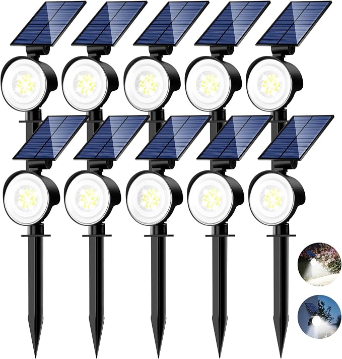 nipify Solar Spot Lights Outdoor Waterproof, Landscape Spotlights | Cool White, 10 Pack/53 LED/3 Modes, Adjustable Solar Panels, Auto On/Off, Uplights Lighting for Outside Tree Yard Flag Garden