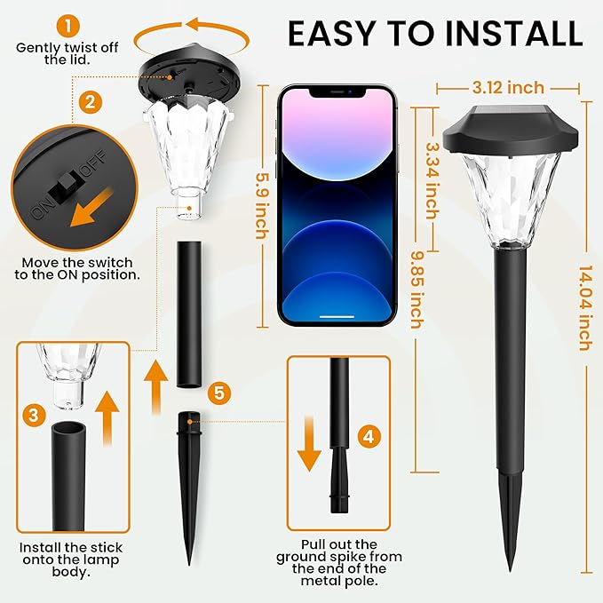 GIGALUMI 12 Pack Solar Lights Outdoor Waterproof, Solar Garden Lights | Outdoor Solar Lights for Yard, Yard Decorations Outdoor for Pathway, Patio, Garden, Driveway, Lawn, and Landscape(Warm White)