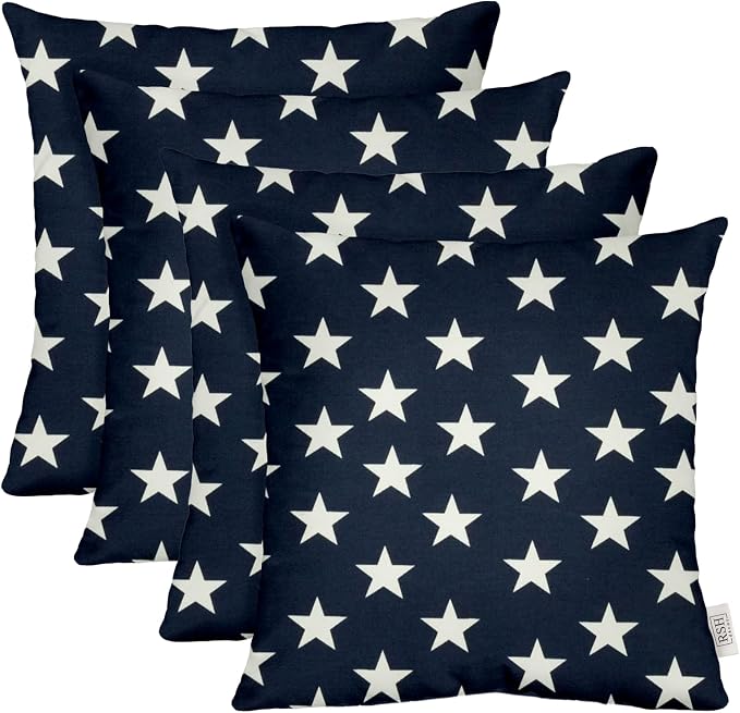 RSH DECOR Square Throw Pillows Set of 4, 17" x 17", All-Weather Pillows, Navy Americana Stars & Solid Red, Made in USA
