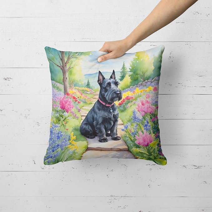 Caroline's Treasures Scottish Terrier Spring Path Throw Pillow Machine Washable, Indoor Outdoor Decorative Pillow for Couch, Bed or Patio, 18Hx18W