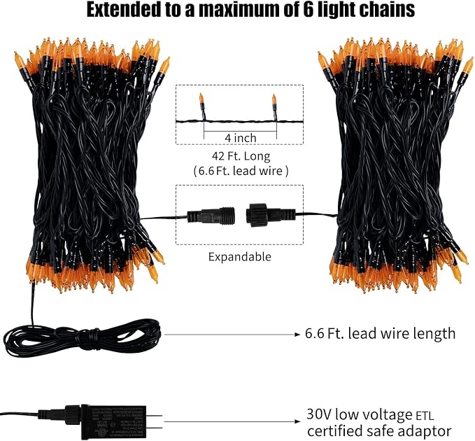 Minetom Halloween String Lights Outdoor, 39Feet 100 LED Waterproof Christmas Lights with 8 Lighting Modes for Halloween Garden Party Christmas Xmas Tree Lights Decor, Orange | 8 Lighting Modes, Connectable, Waterproof, Halloween Tree Lights for Home Do...