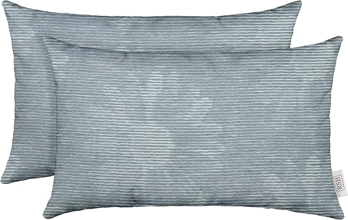 RSH DECOR: Sunbrella Lumbar Throw Pillows Set of 2 | 20" x 12" | Water and Fade-Resistant Performance Fabric | Outdoor Pillow Covers with Down-Alternative Inserts | Made in USA (Bisbee Daisy Sky)
