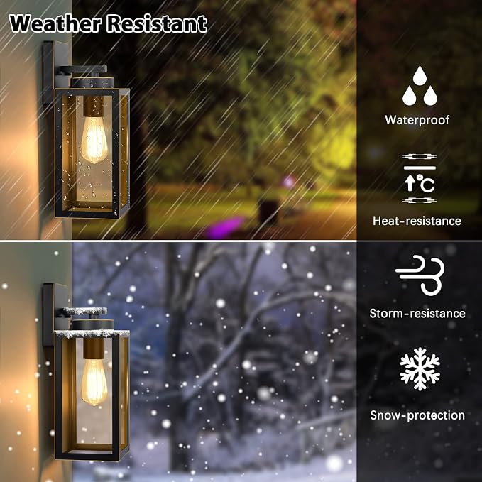 BesLowe Outdoor Wall Light Fixtures, Porch Lights Black with Gold Trim | Waterproof Metal Construction, Rust-resistant, Quick & Easy Installation, Clear Glass Shades & Standard E26 Socket