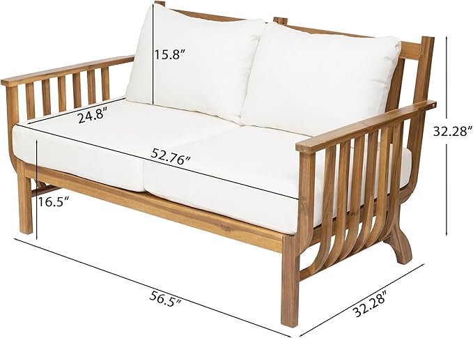 Merax 2-Seater Mid-Century Modern Acacia Wood Outdoor Loveseat with Weather-Resistant Cushions, Patio Sofa for Deck, Poolside, Backyard