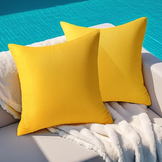 Premillow Outdoor Pillow Covers, Waterproof Pillow Covers, 18x18, Set of 2 | Decorative Waterproof Pillow Covers, Solid Linen Pillowcase,Summer Farmhouse Cushion Case for Patio Garden Balcony Couch Sofa